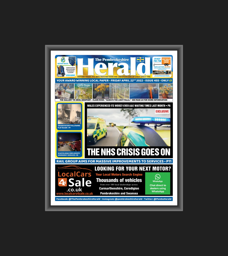 Our advert on front page of todays Pembrokeshire Herald
